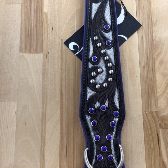 Madcow genuine leather contemporary dog collar handcraf black cerule blue silver - Picture 8 of 16